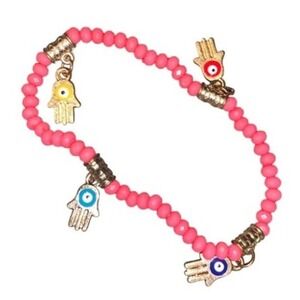 Evil Eye Hamsa Bracelet Pink Beaded Charm Bracelet Protection Jewelry‎